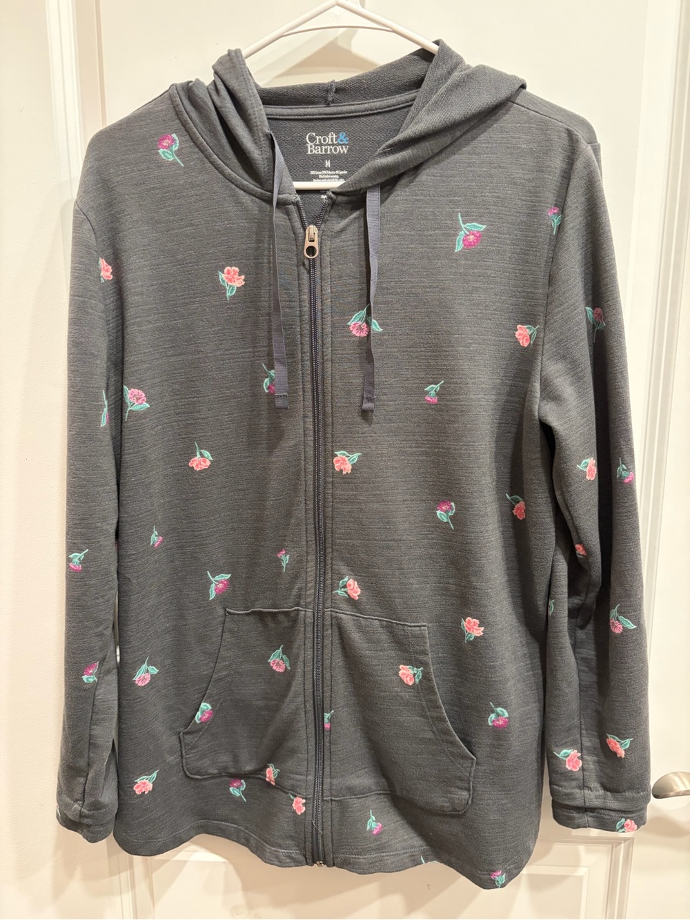 Croft & Borrow Gray Floral Print Full Zip Sweatshirt Women’s Size M